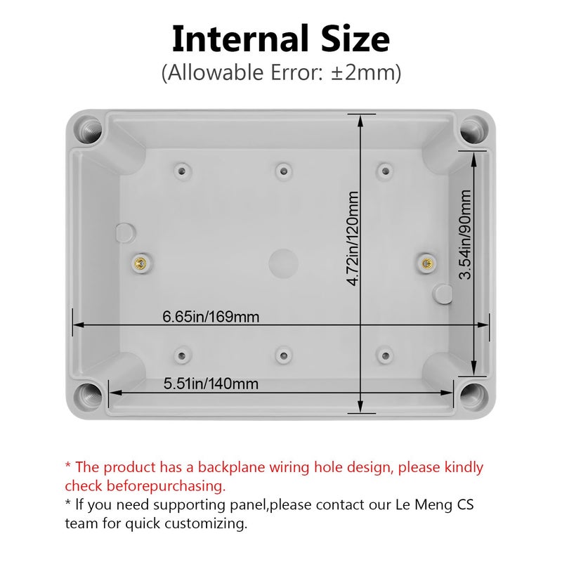 LeMotech Junction Box IP67 Waterproof Dustproof ABS Plastic Project Box for Electrical Outdoor Enclosure Gray 6.9 x 4.9 x 3 inch (175 x 125 x 75 mm) - Image 3
